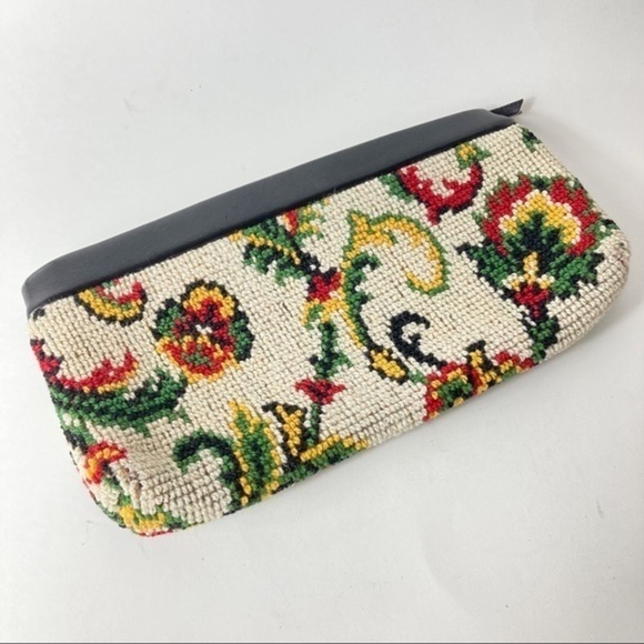 Vintage Floral Needle Point Tapestry Carpet Bag Clutch - Picture 6 of 10